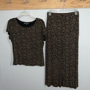 Vtg Briggs New York Slinky Knit Skirt Set Large Top/Med Skirt
